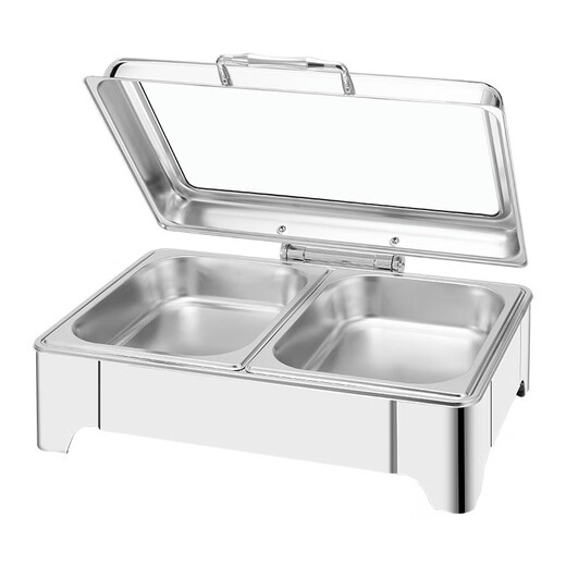 Qiermei Electric Heating Stainless Steel Buffet Stove Hydraulic Alcohol Heating Insulation Stove Flip Cover Buffet Stove Pot Hotel Breakfast Table Rectangular with Single Compartment Deep Basin 13L Electric Heating/Alcohol (Choose 1 from 2)