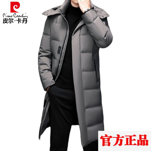 Pierre Cardin Men's Down Jacket Men's New Winter Long Over-the-Knee Thickened Warm Large Size Versatile Casual Jacket Knitted G Flower 377-Black 2XL Recommended 150-170Jin Jin equals 0.5 kg