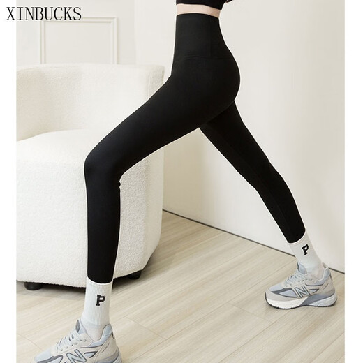 XINBUCKS Shark Pants Leggings Women's Winter Belly Controlling Butt Lifting Bar Pants Plus Velvet Thickening Than Pants Women's Warm Tight Slim Black (Fleet Thickening) L Size Suitable for 100-115 Jin Jin is equal to 0.5 kg