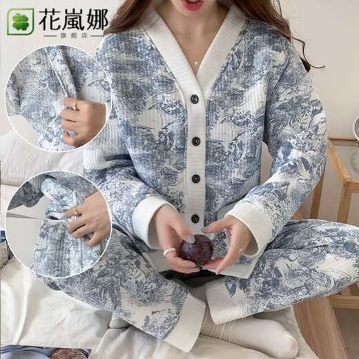 花岚娜（HUALANNA）大码80-250斤空气棉月子服秋冬季孕妇产后哺乳春季睡衣女加厚套装 空气棉：983玉桂兔 XL码建议【120-140斤】