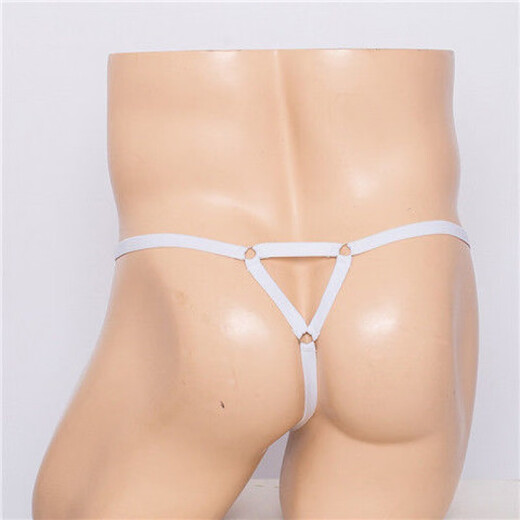 Men's thong one strap sexy transparent pouch gun bullet separation hoop tassel lace physiological underwear men's sex toy white one size