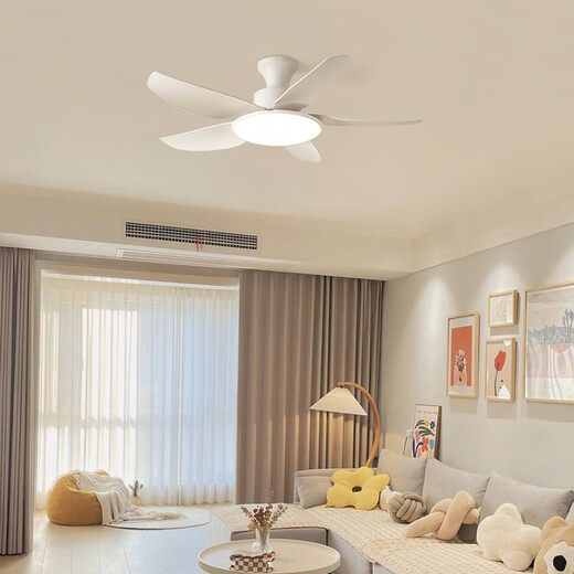 Schöne Lampen und Guangdong Zhongshan Lampen Einfache moderne Fan Lampenrestaurant Kronleuchter Creme Holzstil Esszimmer Esstisch Ventilator Kronleuchter Volles Spektrum 46-673a absorbieren graue helle Holzkornblätter