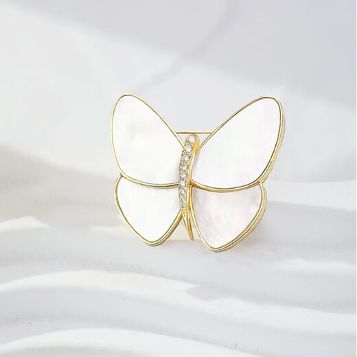 Zhuomai Butterfly Brooch, Exquisite and Temperamental Corsage Pin Accessory Butterfly Brooch, Elegant and High-Level Buckle for Autumn and Winter Butterfly Brooch - Gold and White