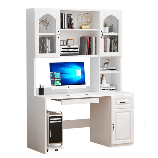 Lifanju computer desk desktop household solid wood desk bookcase combination desk bookshelf integrated study table modern simple table warm white/environmentally friendly particle board 0.9 meters long*0.5 meters wide/no door style