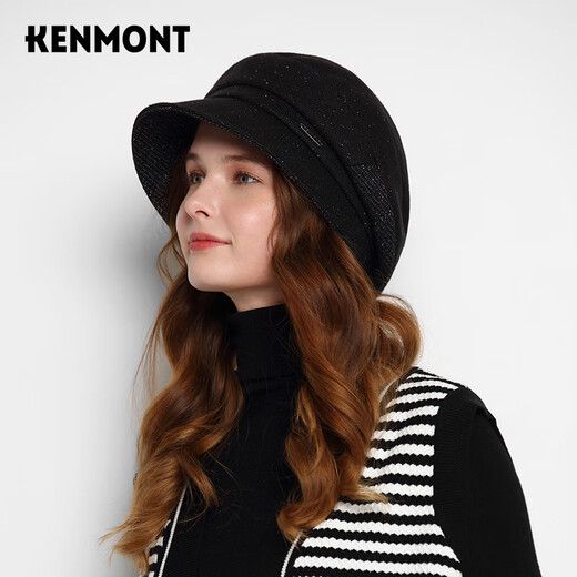 Kenmont sheep wool beret women's autumn and winter fashion sequined versatile painter's hat with small velvet to keep warm km-5230