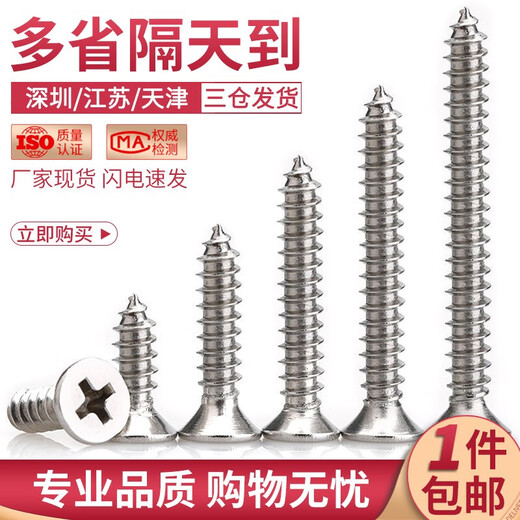 Bairite 304 stainless steel countersunk head self-tapping screws cross flat head self-tapping screws extended wood nails dry wall nails GB846 M3.5*50 50 capsules