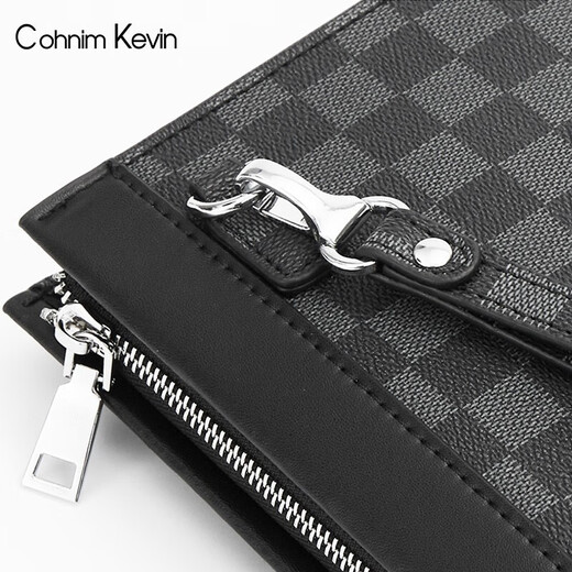 Cohnim kevin奢侈品男士手包手拿拉链男包手抓长钱包送老公男友父亲节生日礼物 【专柜款】c222格子纹