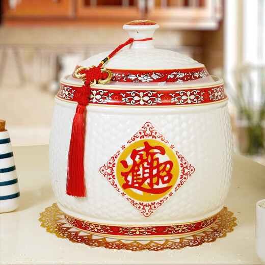 Topological rice jar ceramic home use to attract wealth and gather treasure storage tank rice storage barrel egg moisture-proof insect-proof belt dense gather wealth and treasure-8Jin Jin is equal to 0.5 kg