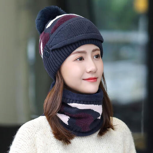 Karond Neues Produkt ältere Hüte für Frauen Herbst und Winter für Frauen Herbst und Winter koreanischer Stil Trendy plus Samt warme dreiteilige Set modische und vielseitige Winter-Ohrschutz-Strickhüte, braune, warme Drei-teilige Set [Hut ++ Schal]