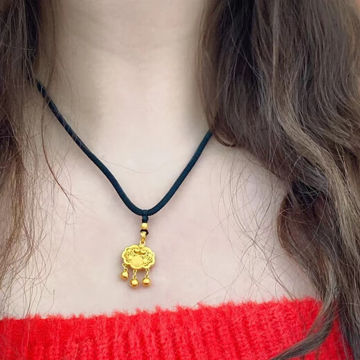 K gold safe lock 18k gold pendant women's braided rope 3D hard gold longevity lock black rope necklace festival black braided rope + gold lock