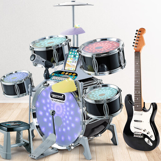 Pampering Han Yingchen drum set for children beginners for large percussion instruments jazz drums 3-10 years old toy gifts, six drums and two cymbals reinforced chairs [five colors]