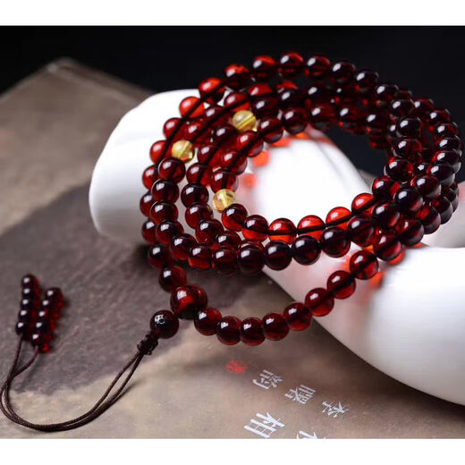 Yage Myanmar blood amber 108 Buddha beads beeswax bracelet raw stone bracelet for men and women amber bracelet necklace 0 carat 6mm108