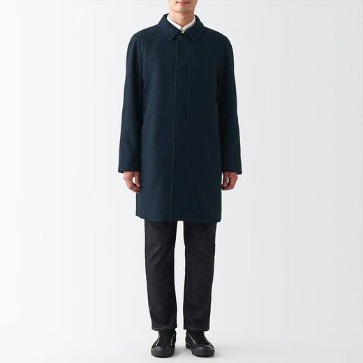 无印良品 MUJI 男式 羊毛混 短外套 毛呢大衣 男士男款外套 ADF02C2A 深藏青色 L (175/100A)