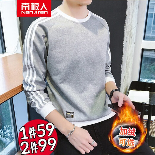 Antarctic sweatshirt men's winter thickened velvet casual fashion men's men's slim long-sleeved tops bottoming shirts boys' couple wear round neck clothes for inner wear autumn 850 gray XL