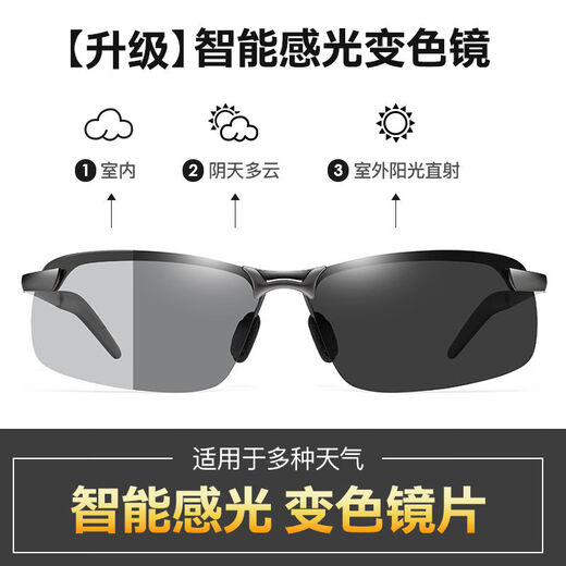 Jidaocook日夜两用偏光太阳镜男钓鱼开车眼镜日夜两用感光变色眼镜钓鱼看漂 黑色高清偏光版 【变色+日夜两用】