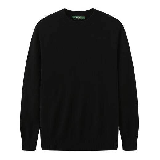 春竹【商场同款】100%纯羊毛毛衣基础百搭针织上衣打底衫套头羊毛衫男 圆-漆黑 XL