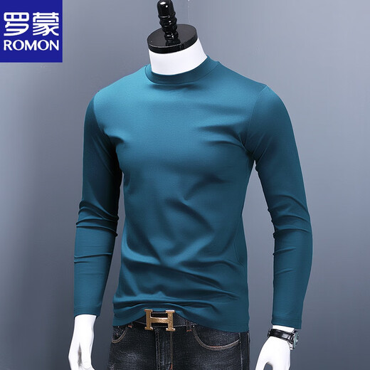 ROMON half turtleneck bottoming shirt for men with slim fit mid-collar mercerized cotton top bottoming T-shirt long-sleeved thin sweatshirt black L 125-140Jin Jin equals 0.5 kg