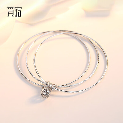 Misu Platinum Three Lives Three Worlds Bracelet Women's Boutique PT950 Platinum Three Ring Wishing Transfer Beads Hand Jewelry Birthday Gift Weight 11.25g Inner Diameter 52mm