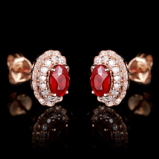 Tingliang 1.36 carat ruby earrings, 18K gold inlaid diamond colored gem earrings, a pair (ready in stock)