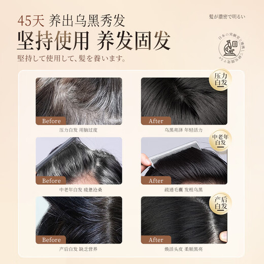 Eleytele日本进口黑灵芝何首乌洗发水白头发转养黑治发根养发自然黑洗发露 从白到黑【300ml/瓶】
