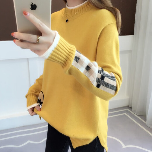 Yueying Knitted Sweater Women's Loose 2021 Autumn and Winter New Women's Clothing Slim Student Pullover Cartoon Sweater Women's Shirt Inside Student Knitted Top Blouse Bottoming Shirt Women's Suit Women's Blue (No Velvet) L (105-115Jin [Jin is equal to 0.5 kg])