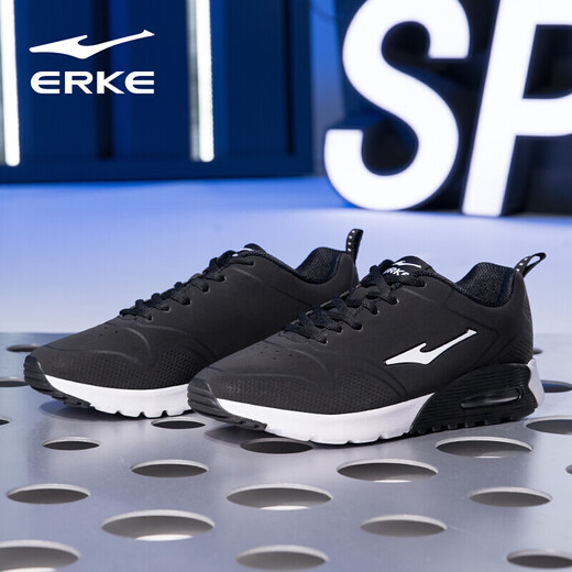 Hongxing Erke Hombres, zapatos deportivos, zapatos de cojín de aire de cuero ligero, zapatillas de carrera acolchadas 51116420066 Negro 39