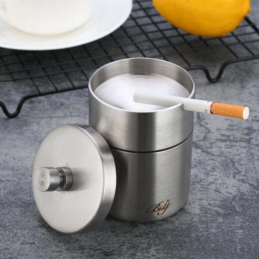 B&y 304 stainless steel ashtray, heightened and thickened ashtray, windproof car cigarette cup, thick material fashionable bar ashtray, 255 single, 304 single, heightened and covered