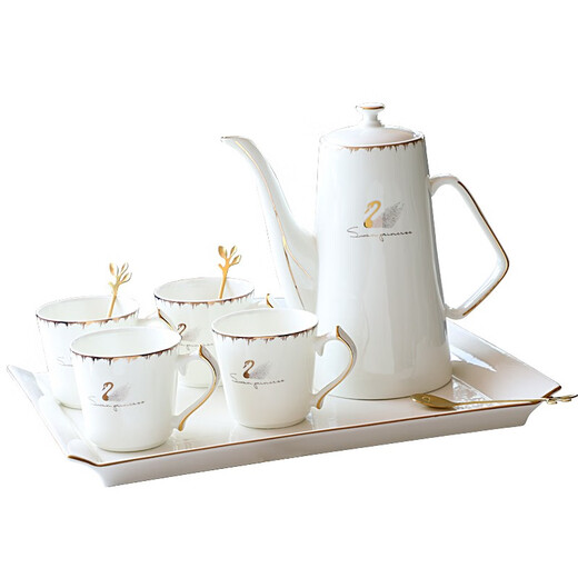 Pinlaiyun home water cup set ceramic simple living room drinking set cup Nordic water set family bone china tea cup light luxury cup Rocky water set 9 pieces (6 cups 1 pot + tea tray shelf)