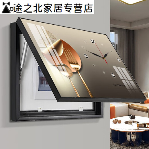 CLCEY酒杯电表箱画装饰画带钟表开关箱挂画遮挡餐厅电闸箱壁画 x2694 50*40cm(遮挡40*30)液压黑框