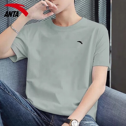 安踏（ANTA）冰丝速干短袖t恤男2025春夏季男士凉爽透气弹力跑步健身运动服饰 豆灰色【冰丝速干】 XL /180 适合140-160斤