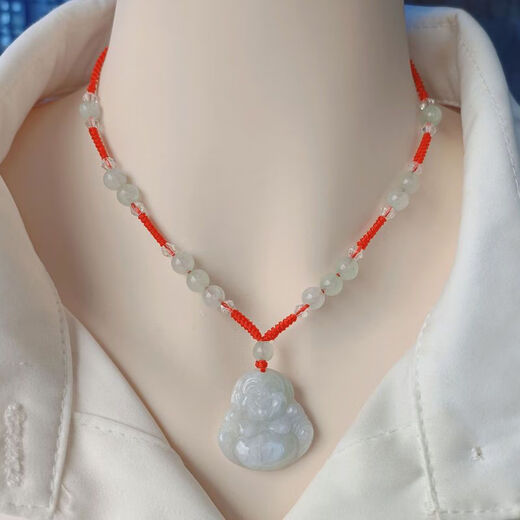 Necklace for women Maitreya Buddha jade pendant necklace high-end lanyard neck adjustable gift for best friend and mother 911 round beads black rope Maitreya Buddha