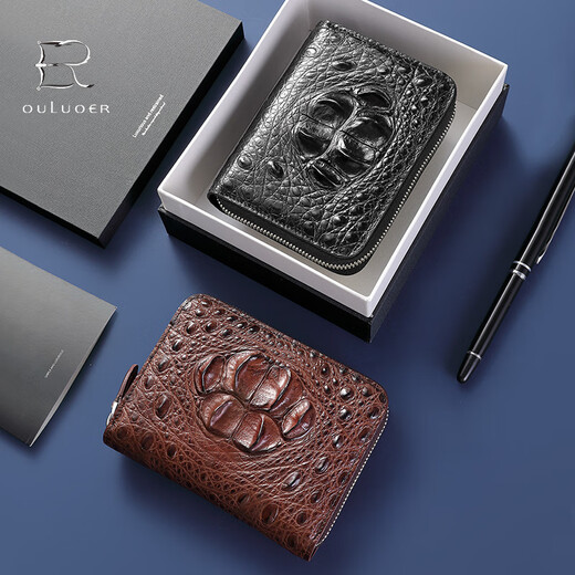 
Oulol crocodile pickup bag new multi-card small handbag genuine leather bag men's light luxury card clip business card bag black belly-hand sewing