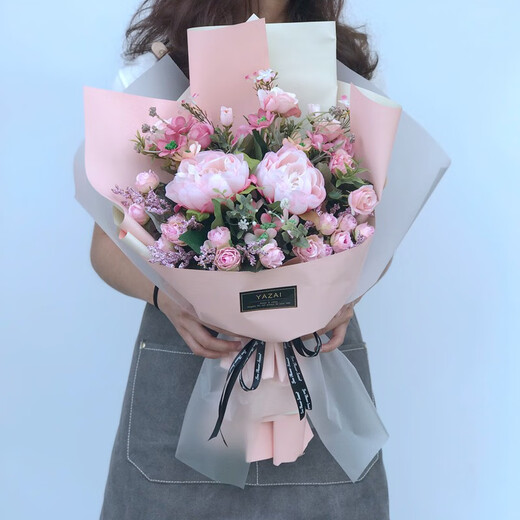 毕业手捧花拍摄假花道具交车年会节日仿真花束颁奖迎宾生日礼物女 酒红色