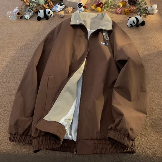 Zhiwei Jacket Men's Spring and Autumn Jacket Spring and Autumn Retro Lapel Workwear Hong Kong Style Design Top Boys Baseball Uniform Dark Coffee XL Recommended 125-140Jin Jin is equal to 0.5 kg
