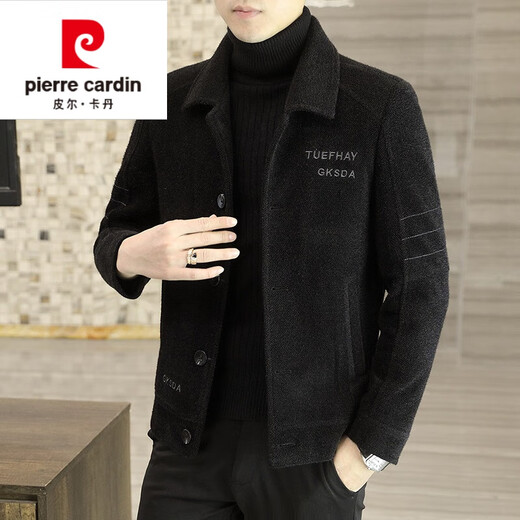 Pierre Cardin high-end brand men's woolen jacket men's short autumn and winter cotton and thick woolen jacket men's Korean casual tops slim winter knitted 8222 black cotton cotton thickened 3XL 150-165Jin Jin equals 0.5 kg