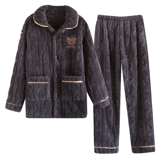 Langsha Pajamas Coral Velvet Men's Coral Velvet Automne et hiver Plus Velvet Les vêtements de revers épaissis en velours peuvent être portés à l'extérieur pour un ensemble simple de deux pièces [épaissi] Broidered Bear 2xl [145-175jin [Jin est égal à 0,5 kg]]]