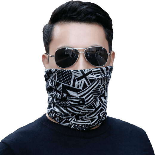 
KAROND men's scarf anti-neck cover spring and autumn summer warm scarf outdoor riding thin neck cover hat dual purpose [black snowflake]