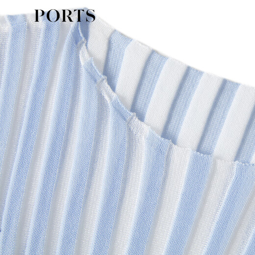 PORTS宝姿女装时尚晨光蓝竖条纹理连肩袖针织上衣SM8K701MZE017 北极蓝 M