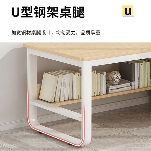 Jiajialin computer desk desktop home with drawer bookshelf integrated simple modern desk student office study table stable upgrade warm white 140cm