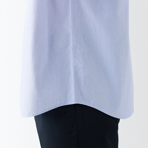 MUJI men's cool henley collar short-sleeved T-shirt casual versatile henley shirt men's bottoming shirt pure cotton sky blue stripes XXL (185/112A)