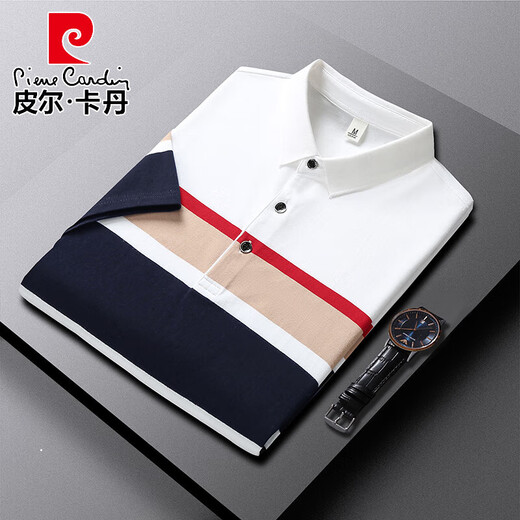 Pierre Cardin Camisa para hombres Summer New Pure Cotton STRINGLA STRING Camiseta Camiseta de manga corta Men's Light Luxury Business Casual Striped Black (829) M
