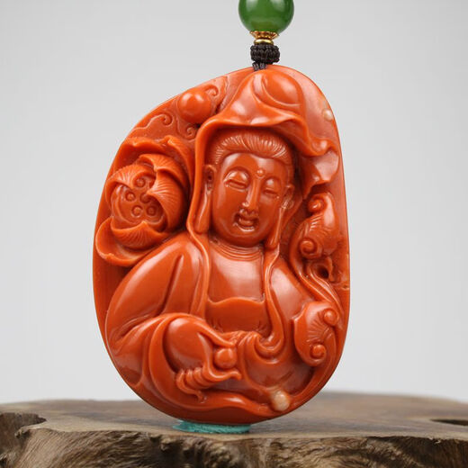 Classic natural Taiwan Momo deep sea organic gemstone exquisitely carved Guanyin pendant