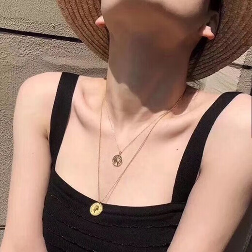 Heye Jewelry Bright Blind Section 18K Gold Necklace Women's Au750 Bead Chain K Gold Clavicle Chain Sweater Chain 18K Bead Chain 18K Gold Medium Thick 45cm Approximately 2.67 Grams