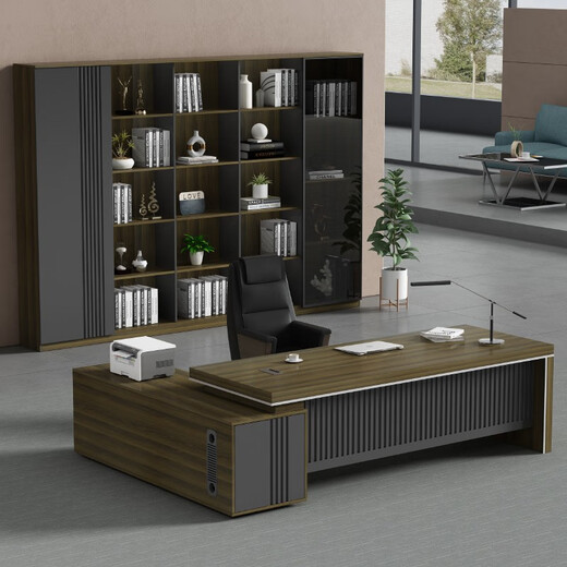 Zimulin simple modern office desk and chair combination boss desk elegant desk manager supervisor computer desk single desk desk total length 1.6 meters gray oak color