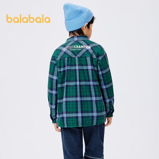 Balabala children's long-sleeved plaid shirt autumn and winter new style inner style college trendy boys and older children green and blue tone-00448 120cm