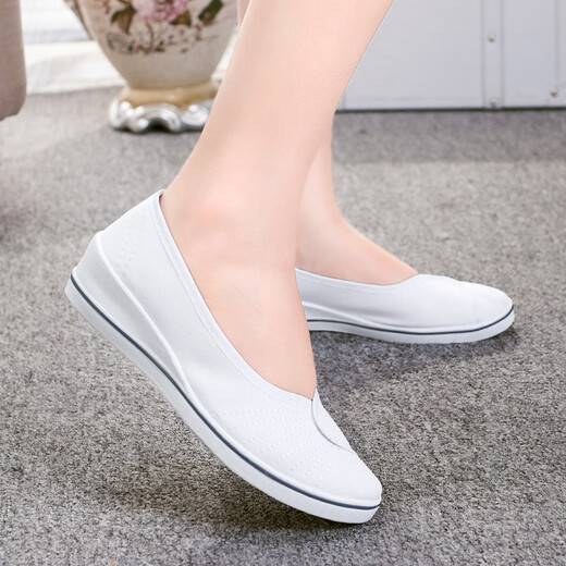 Gebiao Krankenschwesterschuhe Frauen weiß alte Peking Stoffschuhe Keilkrankenhaus Schönheit Salon kleine weiße Schuhe Rindfleisch Sehnen Soles Arbeit lässig Schuhe weiß 40
