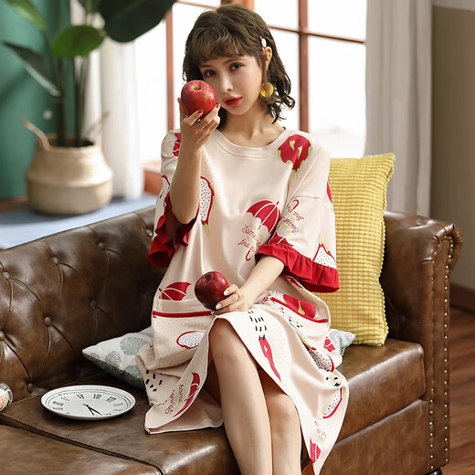 ZHIDOUDOU睡裙女夏安心棉宽松胖mm200斤加肥加大码孕妇胖妹妹棉睡衣女 f6629 L (推荐100-120斤