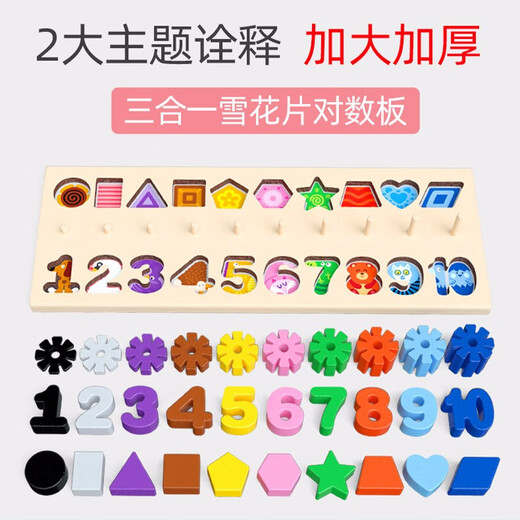 儿童玩具启智力数字积木拼装拼图认知宝宝动脑男孩1女孩2两岁早教3周岁4幼儿园木质玩具亲子互动桌面游戏 五合一对数板+三档水果绕珠