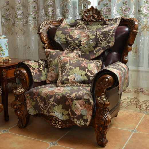 Liusujinghe sofa cushion fabric countryside all-inclusive luxury anti-slip sofa cover cover towel Coffee color sorting handrail towel 50*60cm