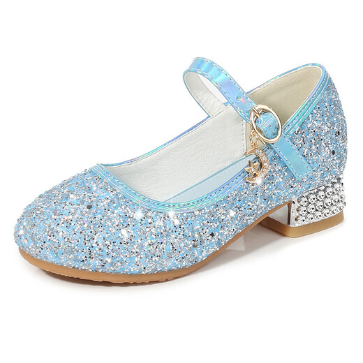 SANGJI girls princess shoes dress silver performance crystal shoes summer children high heels model catwalk performance leather shoes silver size 33
